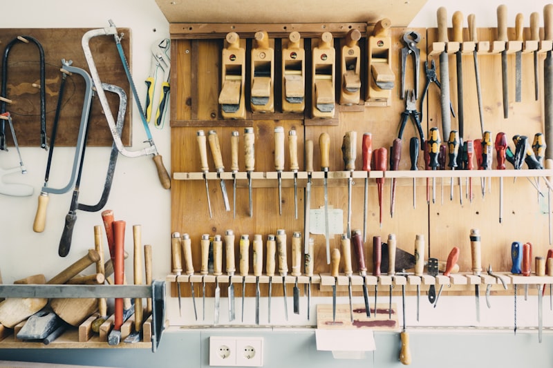 Neatly organised carpentry tools in the workshop